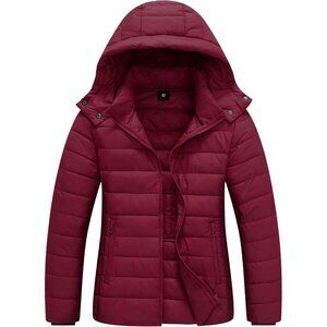 Womens Claret 100% Polyester Lightweight Waterproof Hooded Quilted Puffer Jacket